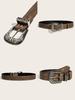 European And American Style Brown Textured Unique Pin Buckle Belt With Special Printed Floral Pattern Unisex 103cm