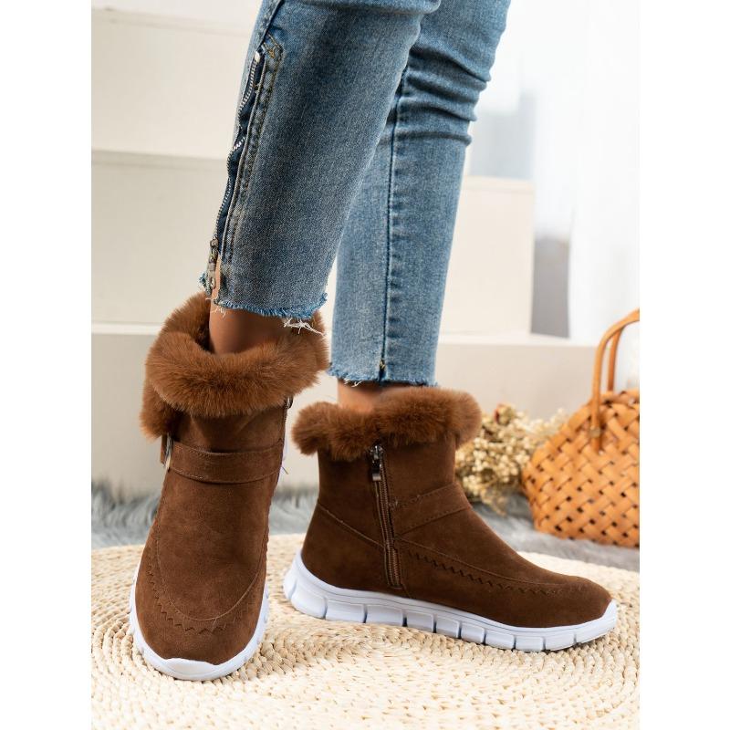 European and American Foreign Trade Short Tube Lace-up Wool Snow Boots Women's Cross-border New Winter Thickened Solid Color Velvet Warm Cotton Shoes