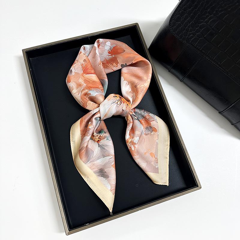 Simple and fresh headscarf plant flower silk scarf spring and summer headband small square scarf wholesale silk scarf long silk scarf wholesale