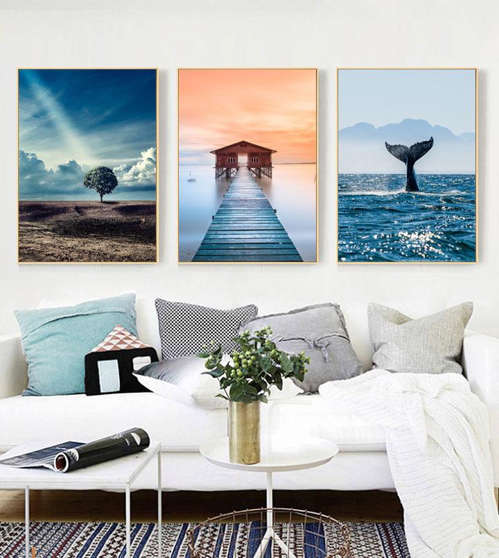 Scandinavian Minimalist Landscape Wall Art Blue Whale Tail Sea Canvas Oil Painting Poster Prints Home Bedroom Living Room Decoration