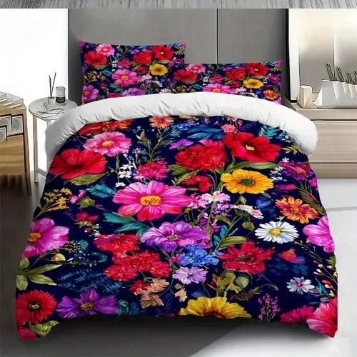 Bright Colorful Floral Pattern Duvet Cover Queen Size Colorful Floral Bedding Set For Home Decor Room Decoration 3 Piece Set