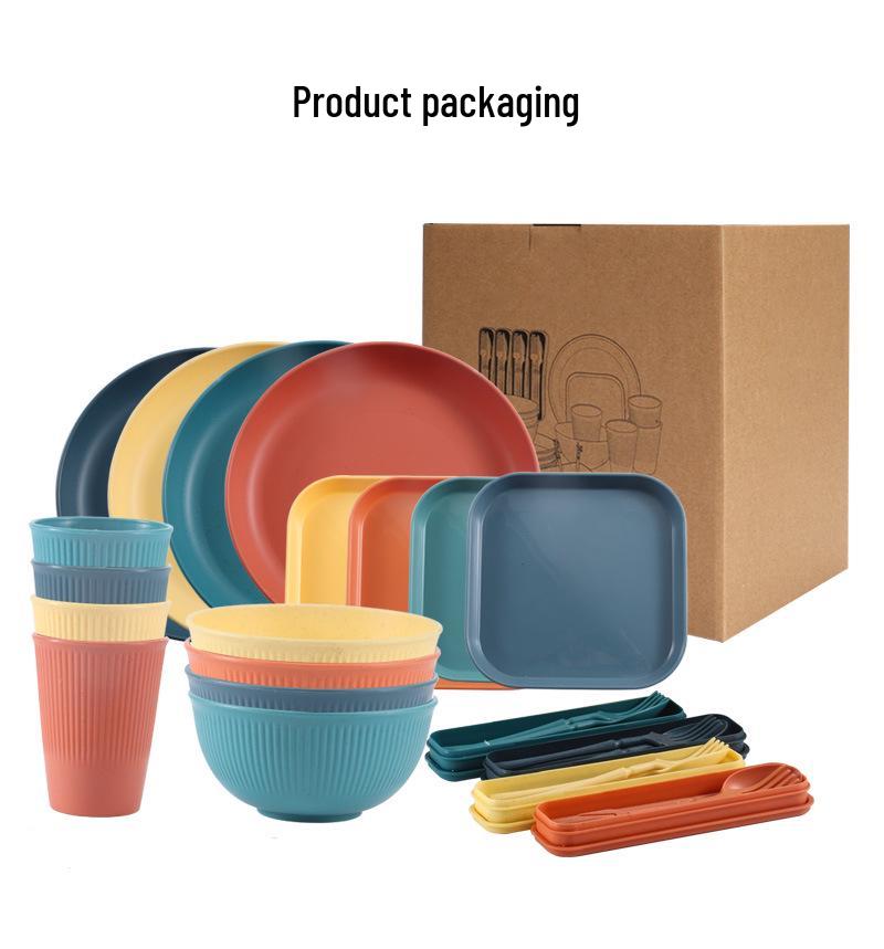 Nordic Wheat Straw Cutlery Set: Soup Bowl, Plate, Cup, Fork, Knife, Spoon, Gift.