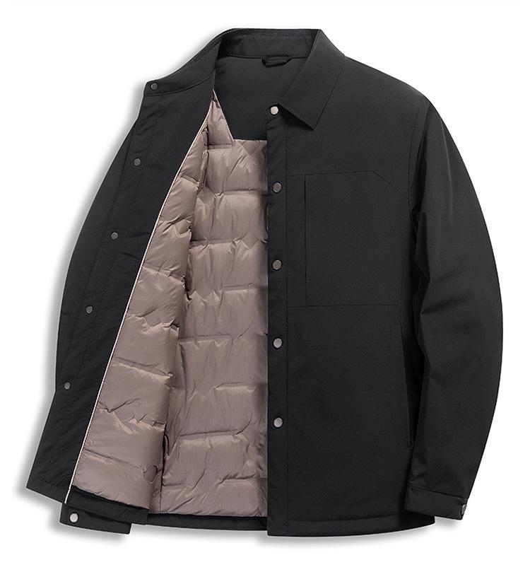 Men's Premium Lightweight Winter Goose Down Jacket with Turn-Down Collar - Mid-Age Business Casual Outerwear