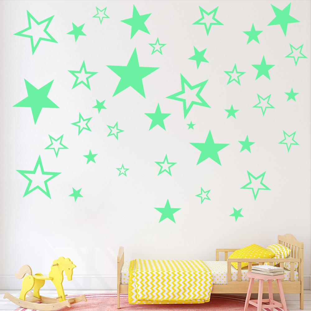 55 Sheet of Luminous Star Wall Stickers, 2D Fluorescent Stickers for Home Kids' Bedroom Ceiling & Wall Art Decals