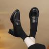 Sheepskin 7.5cm Heel Retro Camellia Loafers: Chunky Heel Black Leather Slip-On Shoes