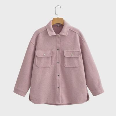 2024 European & American Women's Autumn Lapel Wool Coat with Pockets and Long Sleeves