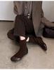 Flat-bottomed commuter sleeve splicing thin suede short boots women show thin boots round head Martin simple autumn and winter temperament