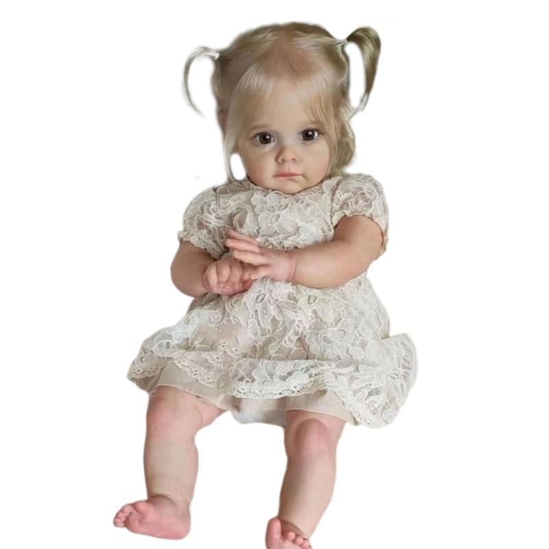 Realistic Silicones Baby Girl Doll 21inch with Flexible Joint for Kids Play Realistic Baby New Borns Asleep Toy Soft