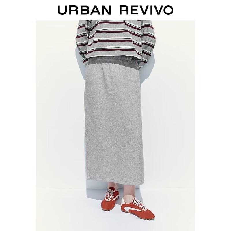 UR 2025 Women's Elastic Waist Back Slit Midi Skirt