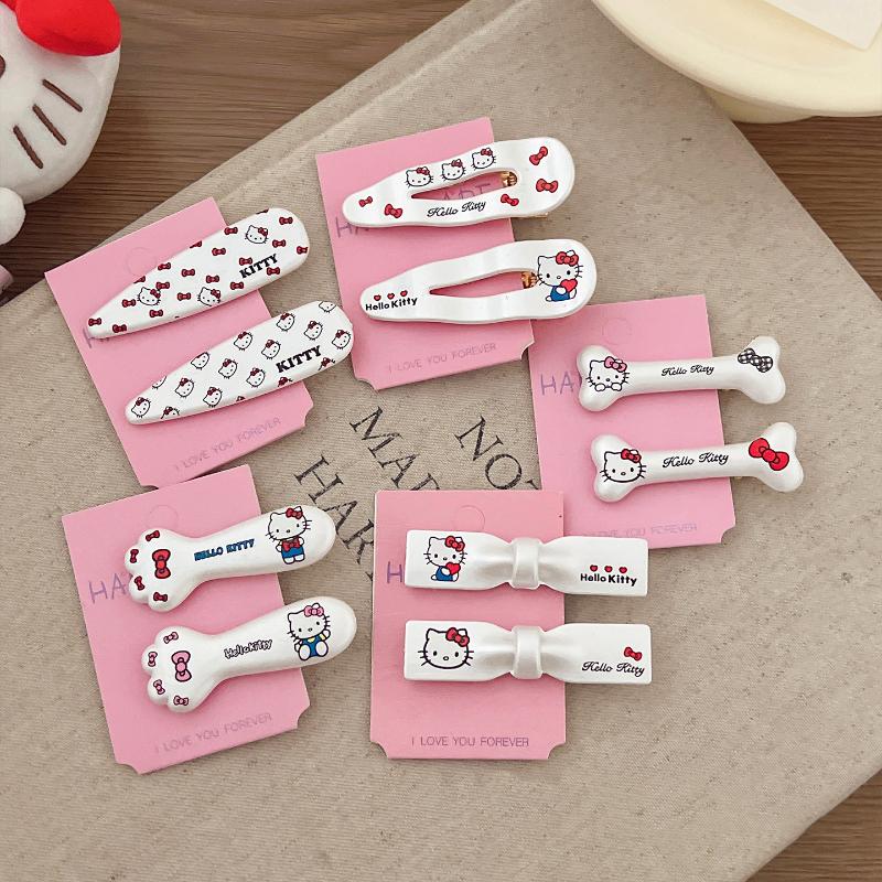 2/5 Peças Hellokitty Grampos de Cabelo Triangulares Ondulados Grampos de Cabelo Bico de Pato Acessórios de Cabelo Doce e Descolado Gato Prateado Kawaii