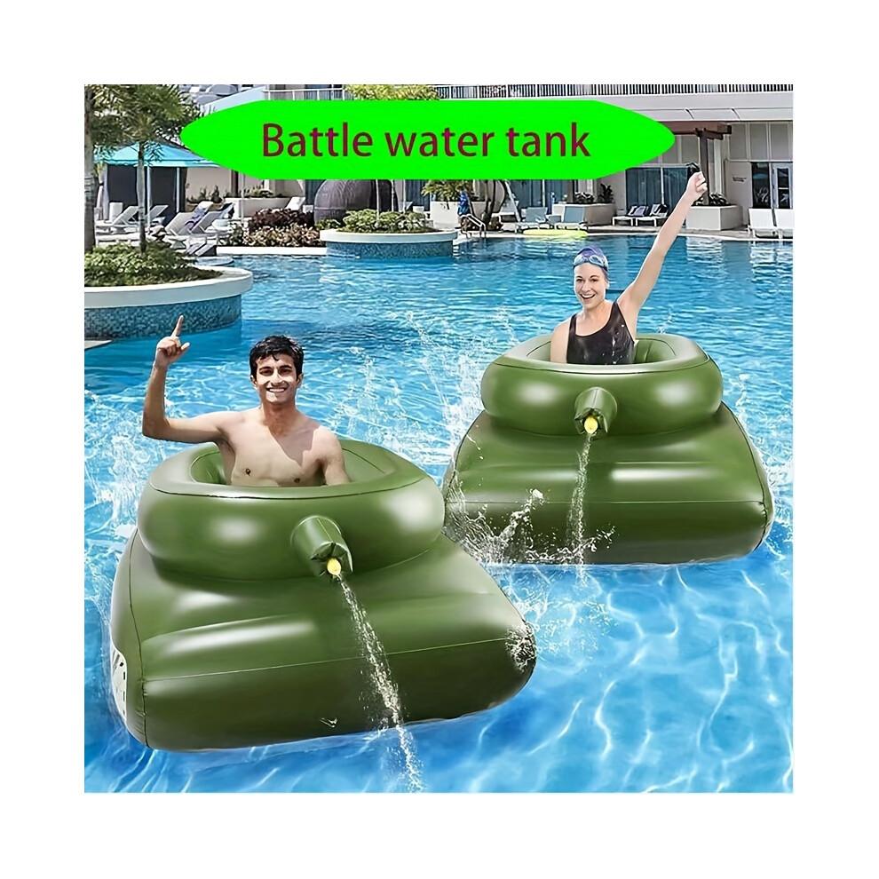 (Battle Tanks) 160cm PVC Inflatable Water Spray Tank With Water Gun, Floating Swimming Pool Party Water Toys Floating Raft