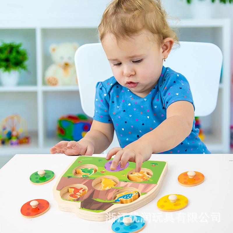 Children's Dinosaur Egg Color Matching Three-dimensional Jigsaw Puzzle Early Education Aware Baby Enlightenment Wooden Toy