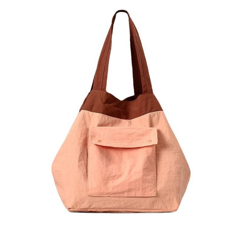 Women's Colour Blocking Lazy Wind Large Capacity Tote Bag Simple Lightweight Canvas Handbag Double-sided Can Be Back Commuting Shoulder Bag
