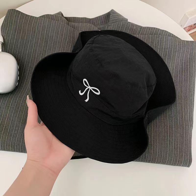 [ZY]1Pcs Summer Hiking Camping Caps Fashion Bow Embroidery Quick Dry Bucket Hat Wide Brim Fordable Sunscreen Y2K Hats Girl Women