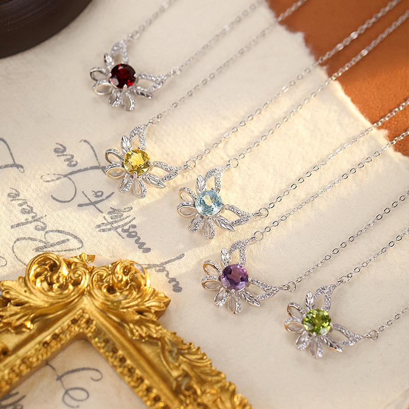 Original Design Natural Crystal Stone Butterfly Necklace Women's S925 Sterling Silver Light Luxury Niche High-end Collarbone Chain Jewelry Gift
