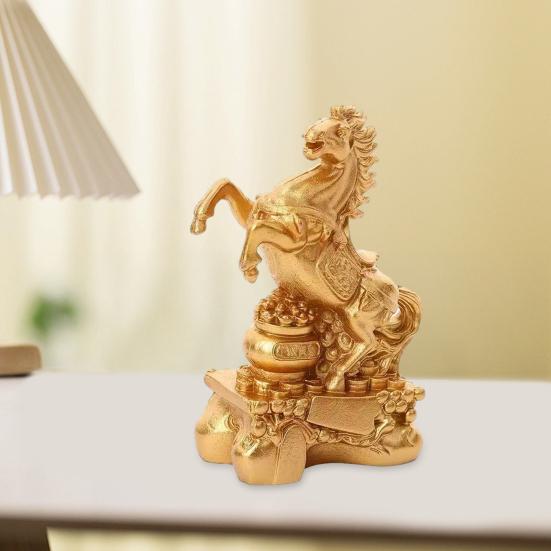 Horse Ornament Golden Finish Versatile Horse Figurine Symbol of Strength Success Zodiac Resin Statue Home Decor