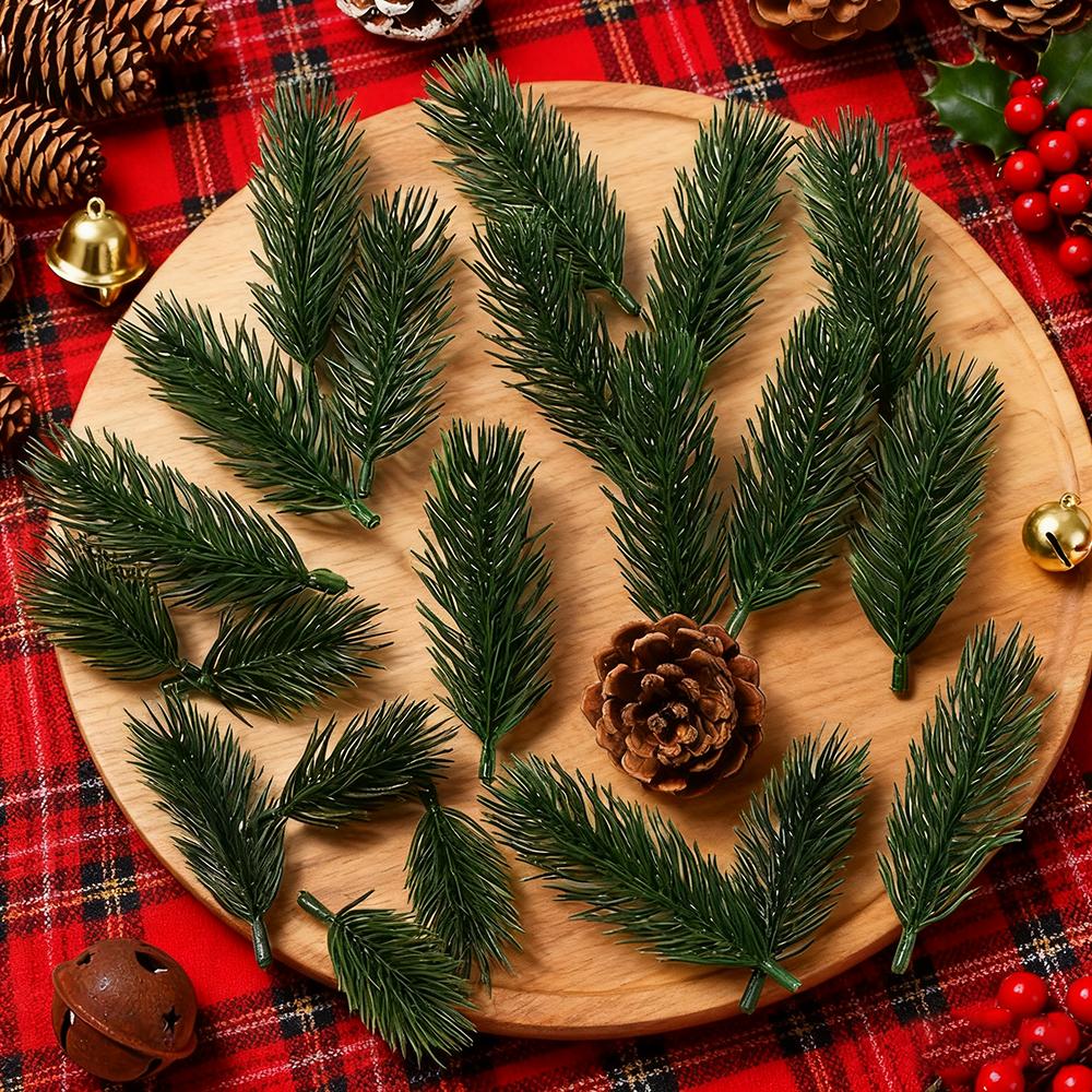 50Pcs Artificial Pine Needles Fake Plant for Christmas Decorations Home Decor New Year 2026 DIY Craft Garlands Gift Accessories