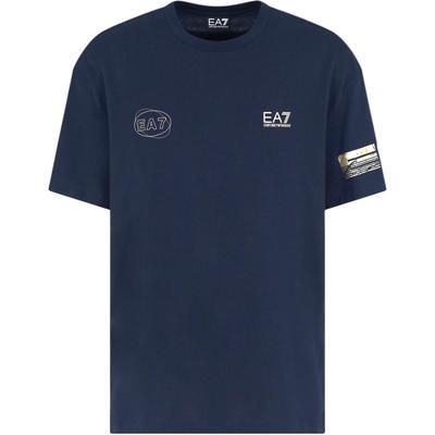 EA7 Logo Print Knit Crew Neck T-Shirt Men Tops Blue 7M000302-AF12874-UB102