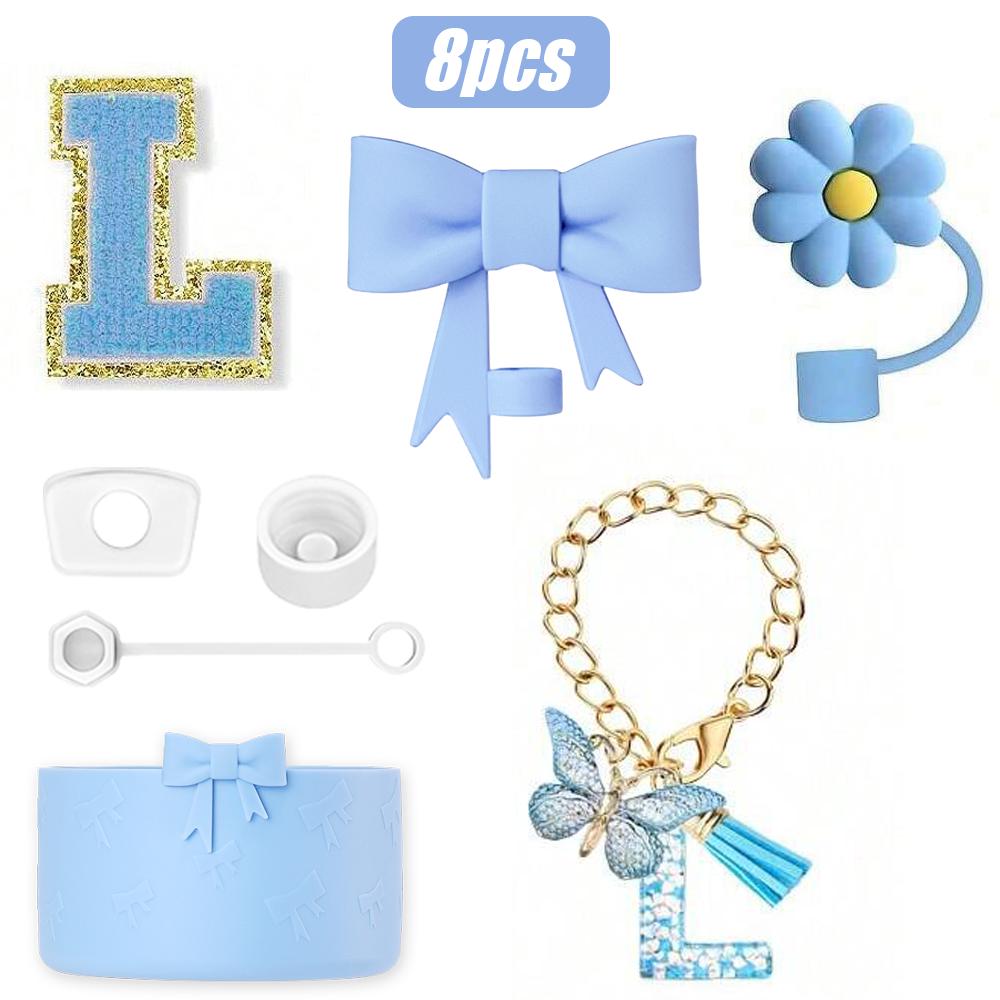 8PCS Cup Accessories Set for Stanley Cup 30oz 40oz, A-Z Initials Decorations, Including Silicone Straw Cover Cap