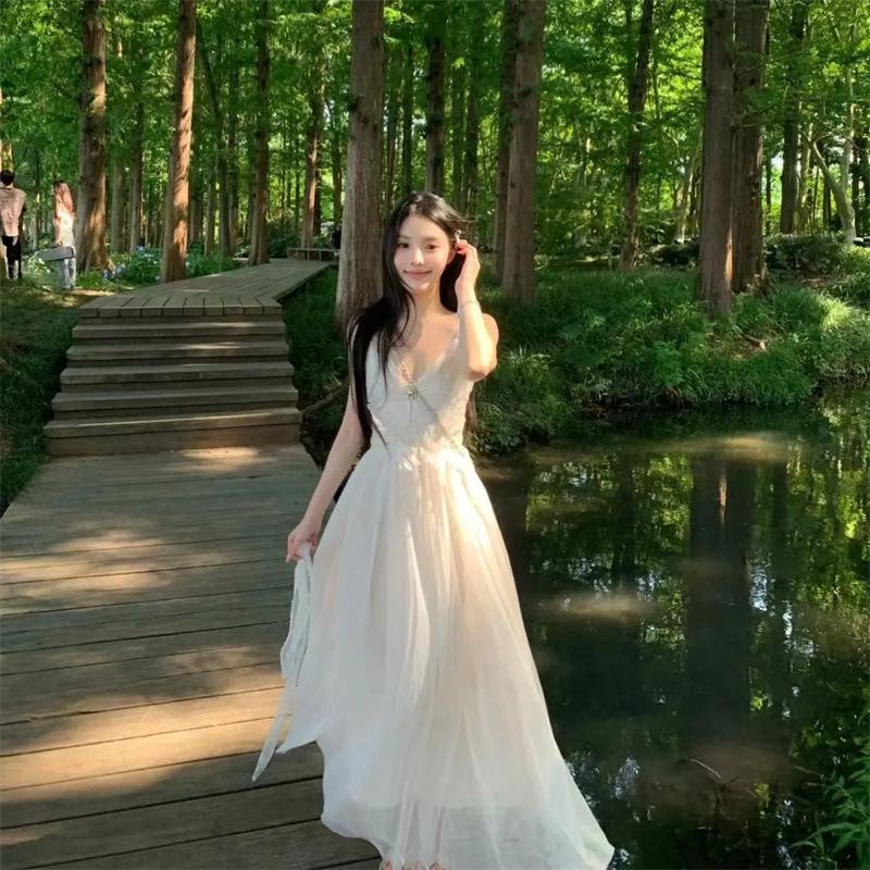 

Elegant European Mesh Summer Dress - Xilan Butterfly Dream S Premium белый