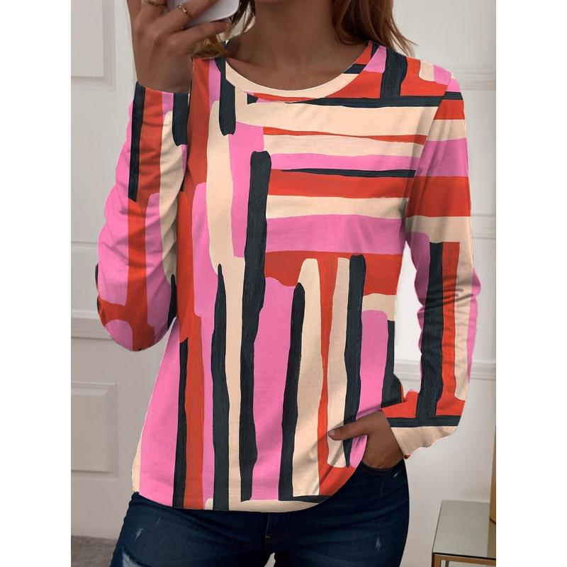 Irregular Pattern Women's Long Sleeve T-shirt Winter Warm T-shirt Top Fashion Casual T-shirt Party Essential Top
