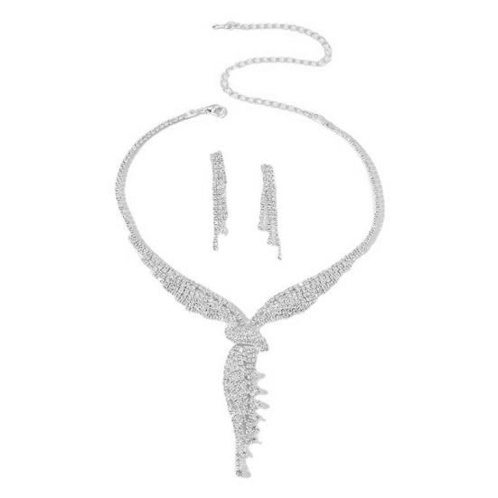

1 комплект, массивное ожерелье со стразами и крыльями ангела, элегантные роскошные гипоаллергенные серьги-капли линейной формы серебряный