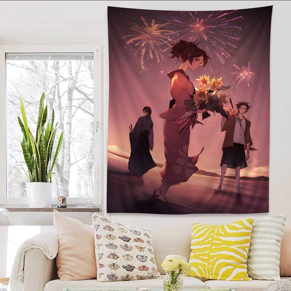 Vintage Samurai Champloo Anime Colorful Tapestry Wall Hanging Hippie Flower Wall Carpets Dorm Decor Japanese Tapestry
