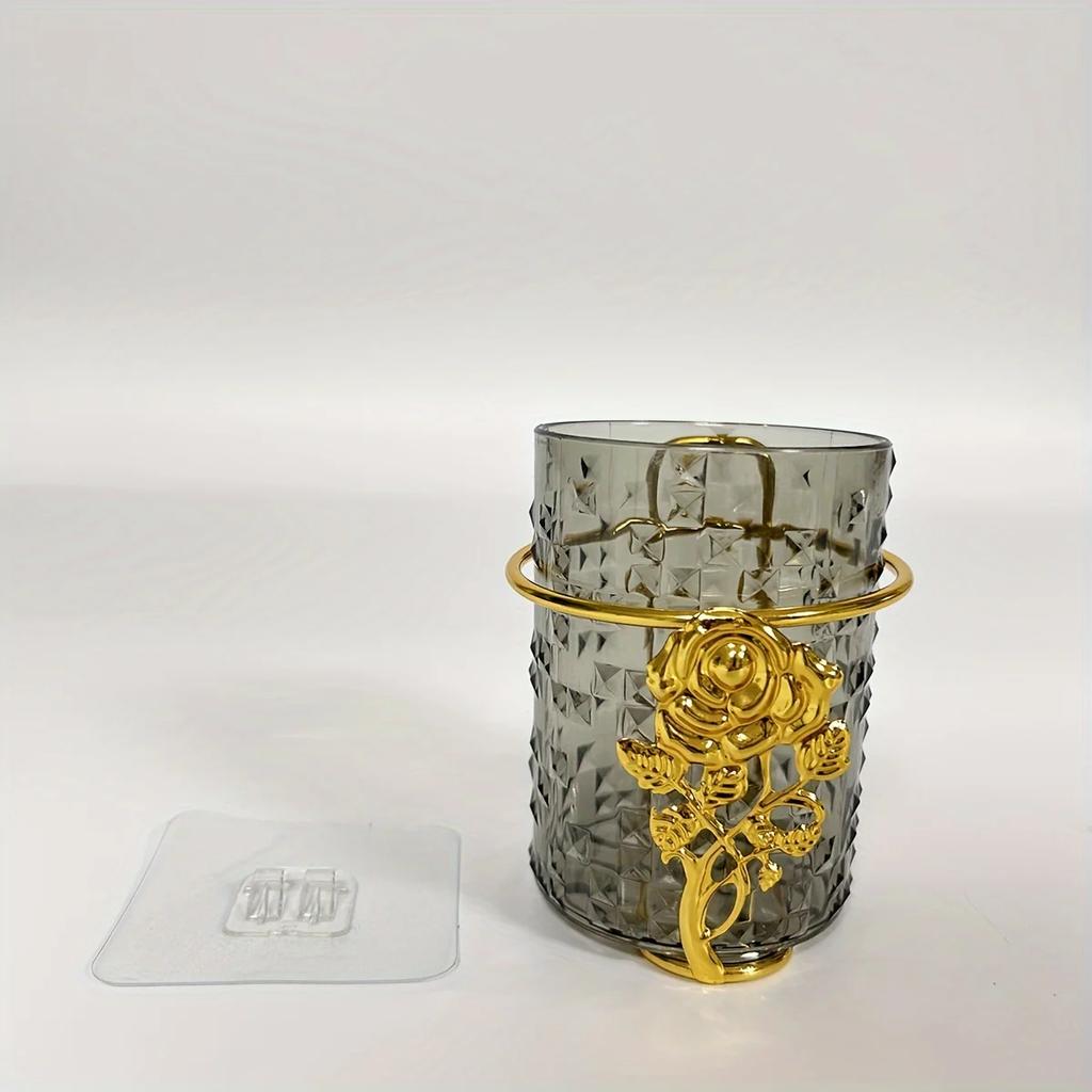 1pc-Wall Mounted Toothbrush Holder, Mouthwash Cup, No Drilling Required, Bathroom Organizer, Non-Electric, .Decorations
