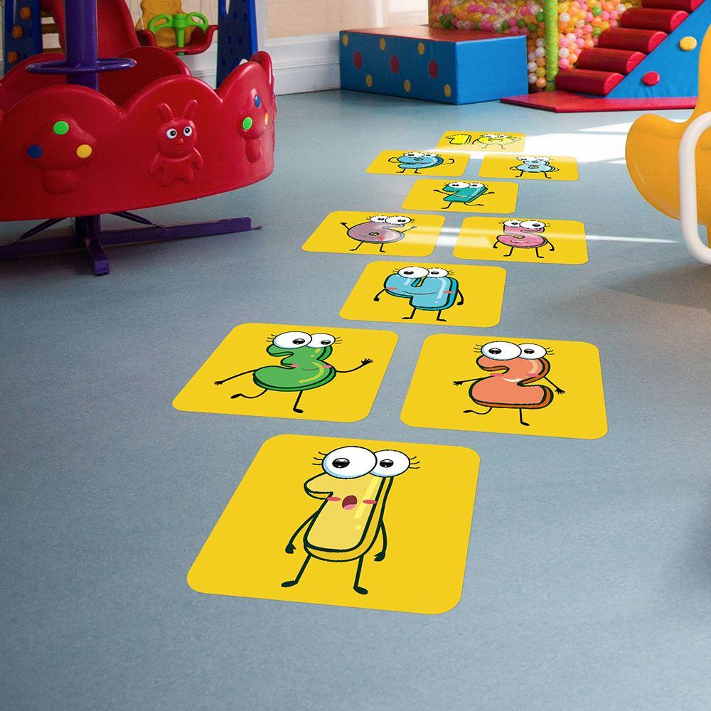 Waterproof Kindergarten Ornament Nursery Decals Hopscotch Game Floor Stickers Parent-Unisex Gift Cartoon Number Grids