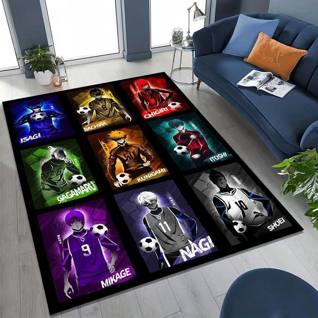 Cartoon BLUE LOCK Fußball Anime Isagi Teppich für Schlafzimmer Wohnzimmer Sofa Zuhause Fußmatte Dekor, Große Kinder Spiel Rutschfeste Bodenmatte