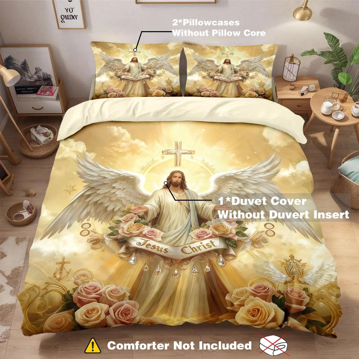 

Comforter 3Pcs Jesus Themed Printed Polyester Bedding Set Soft And Comfortable Available In Multiple Sizes And Machine Washable Comforter (quilt)-EU Single(135*200cm)3pcs