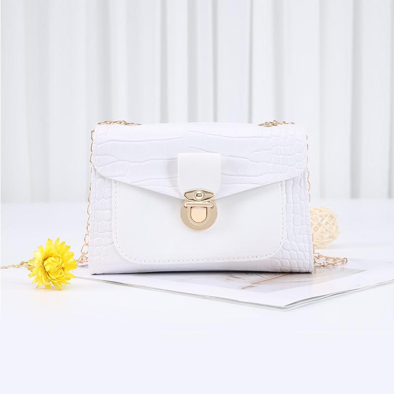 Stone Pattern Women's Bag New Lock Double Chain Small Square Bag Mobile Phone Bag Women's Bag One Piece
