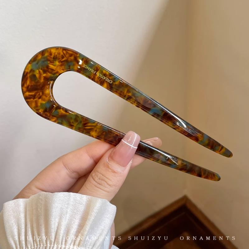 Elegantní 14cm acetátová U-sponka do vlasů pro dámské drdolové účesy - špičková denní pokrývka hlavy