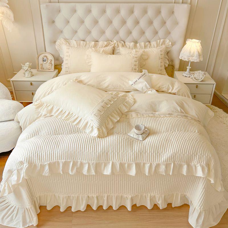 2025 G5Z French Sweetheart Cotton Bedsheet Set - 4 Pieces with Fitted Sheet and Bedcover