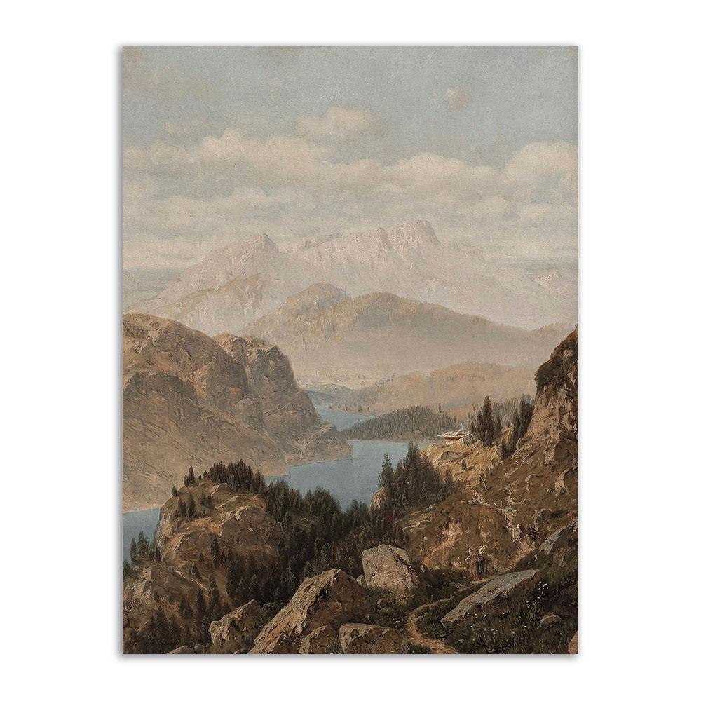 Vintage Gallery Wall Poster Print European Mountain Lake Landscape Canvas Painting Nordic Wall Art Living Room Home Decoration