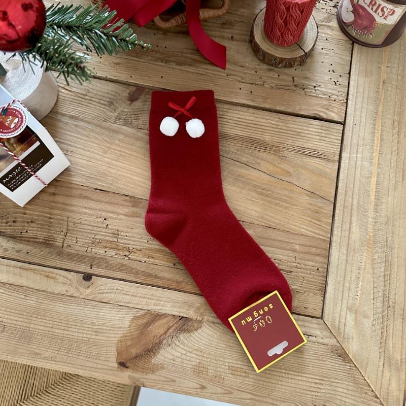 

Красные носки Осень и Зима Носки до середины икры в горошек Новогодние красные носки Маленькие 1 pair