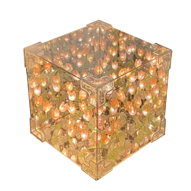 Handcrafts Tulips Night Light Set Home Decoration DIY Kits Handmade Flower Cube Lamp Desktop Ornament Table Night Lamp