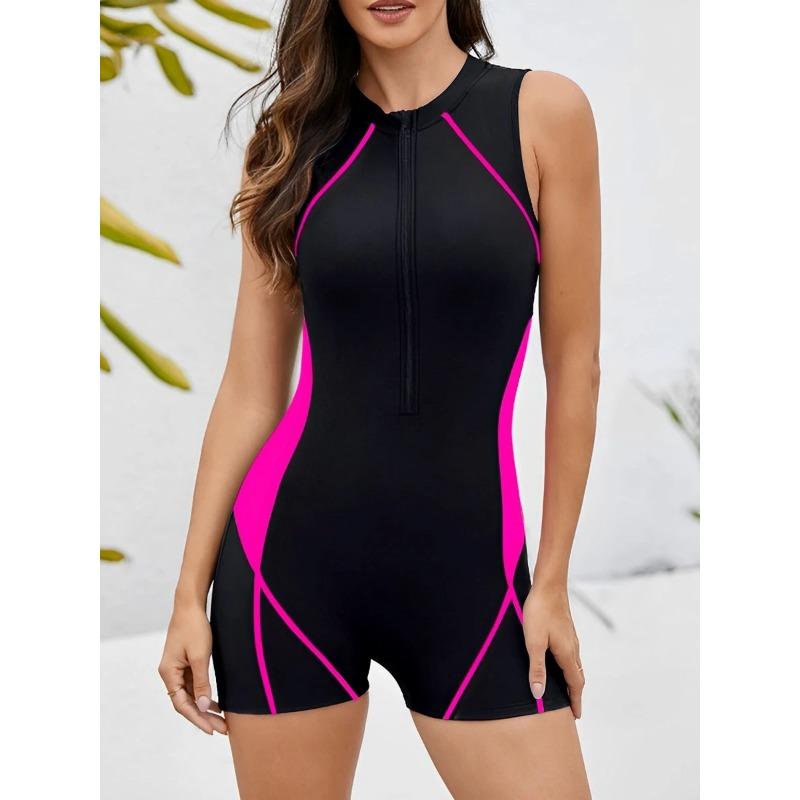 

2025 Slim Rush Guard цельный купальник для серфинга женский с застежкой-молнией принтованный купальник женский купальный костюм для купания плавание купальник L горячий розовый