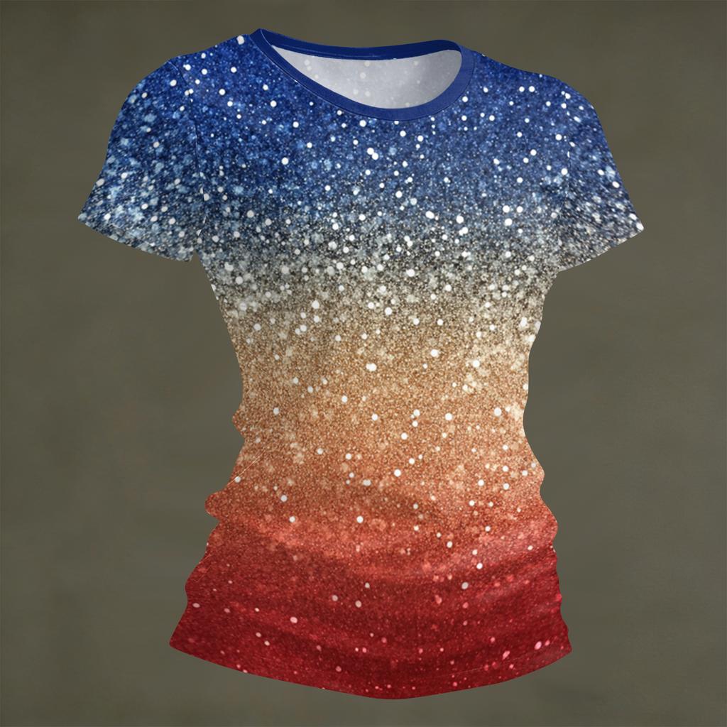 Women's Fashion Round Neck Independence Day Print Short Sleeve Loose Crewneck T-Shirt Top