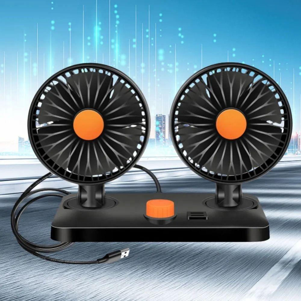USB Charging Double-head Fan 2-speed Car Cooling Fan Car Air Outlet Fan  Home Cooler