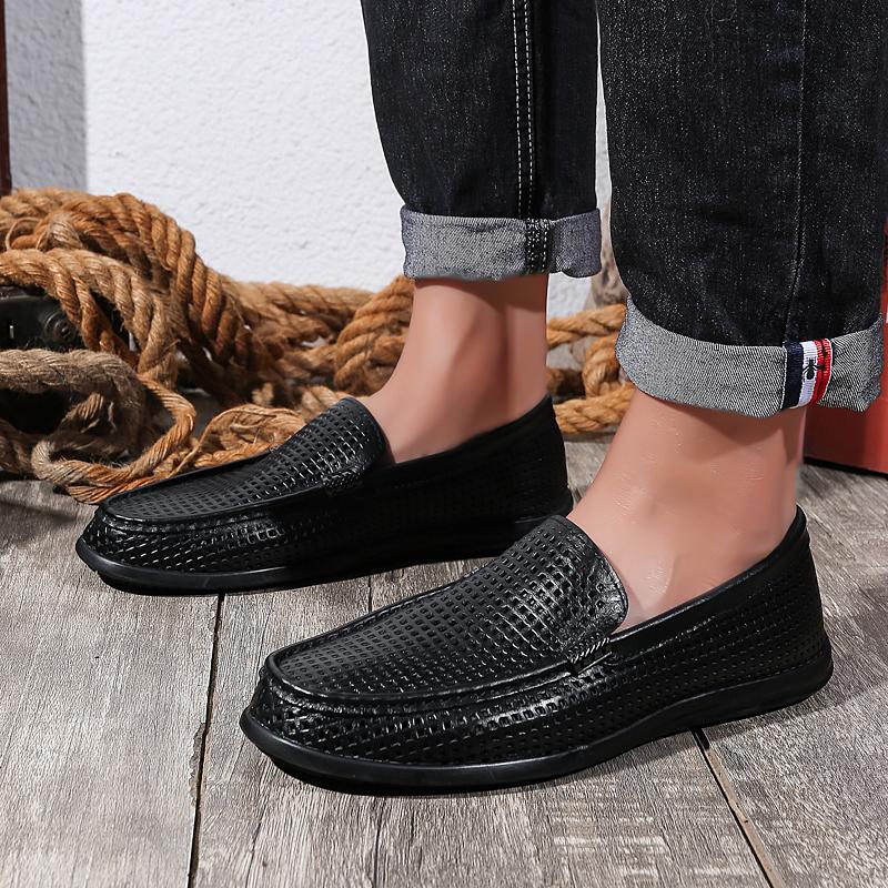 Fashion Comfortable Hollow Out Casual Shoes Classic Lace-Up Formal Shoes New Men's Genuine Leather Loafers Slip-On Dress Shoes for Men