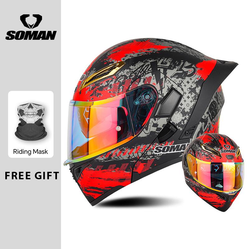 Four Seasons DOT Approved Flip Up Helmet Dual Visors Modular Helmets Full Face Motorcycle Helmet Motorbike Moped Racing