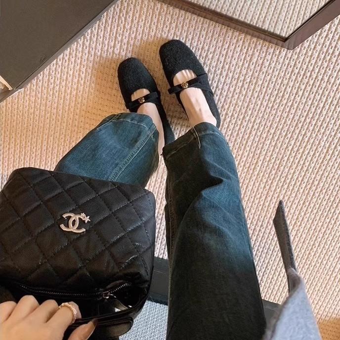 Sheepskin Version~ Heightening Retro Velvet Mary Jane Shoes Women's Autumn and Winter Bow Warm Woolen Light Mouth Single Shoes