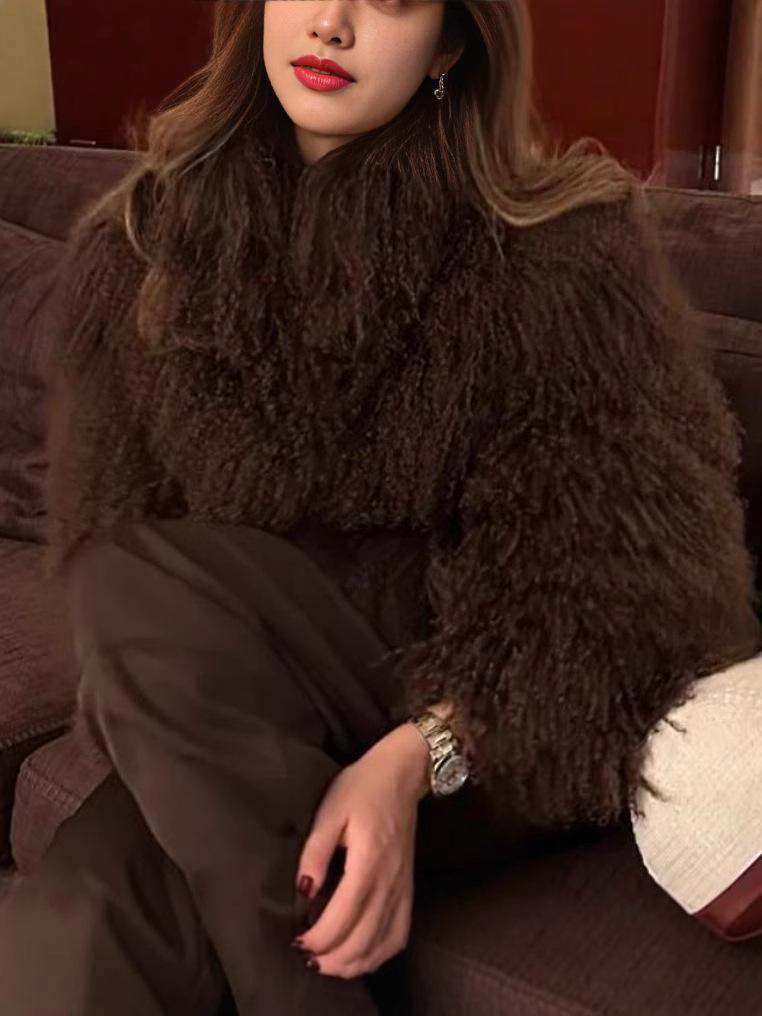 2024 Women's Elegant Solid Color Fur Coat: European & American Style, Long-Sleeved, Winter Warmth