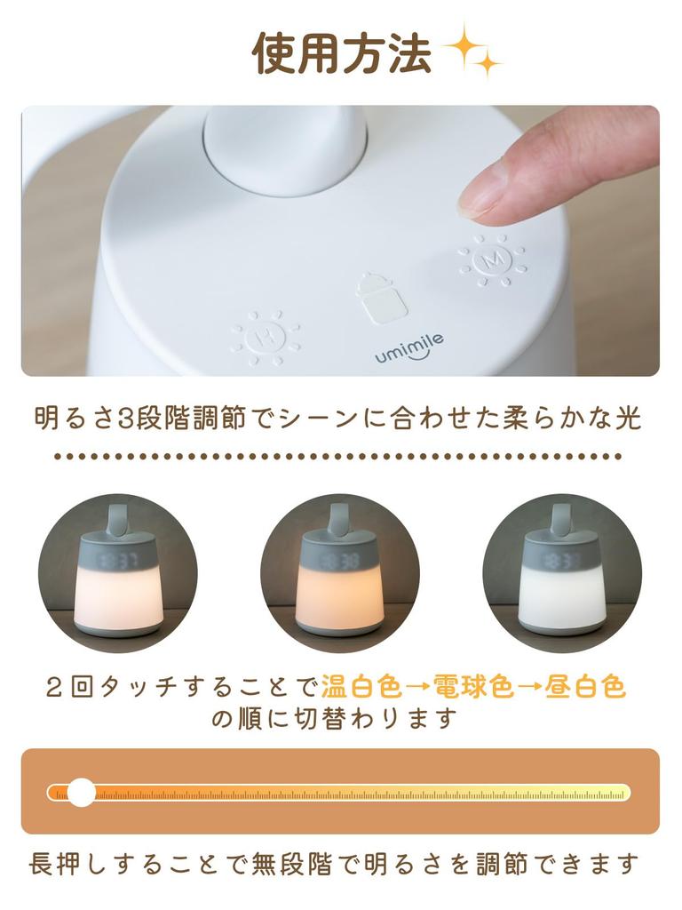 Umimile Nursing Light [Records 3 Feeding Times] with Clock, Remote Control, Bedside Lamp, Rechargeable, Three Color Temperature Settings, Stepless