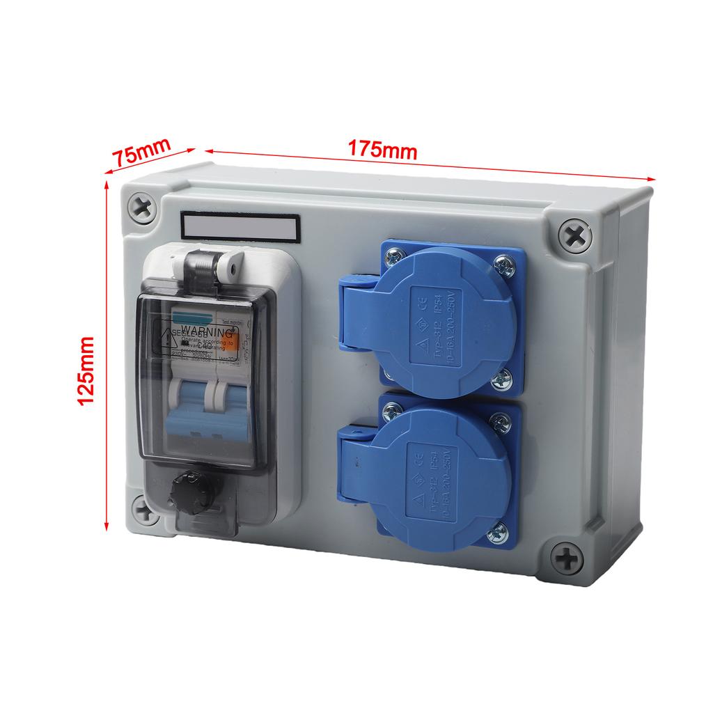 IP54 Wall Mounted Power Distributor 2-Pin 250V 16A With 1P+N FI Switch And 63A Breaker For Construction Sites And Workshops
