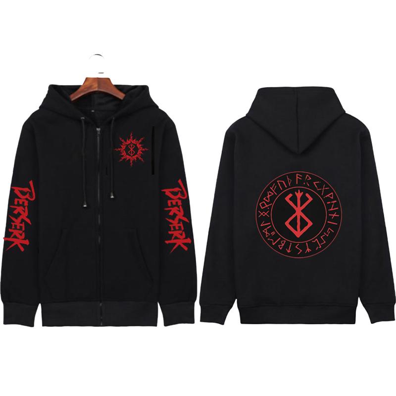 Harajuku Anime Berserk Guts Zipper Hoodies Long Sleeve Zip Up Coat Sweatshirts Oversized Pullover Manga Jackets Puck Clothes
