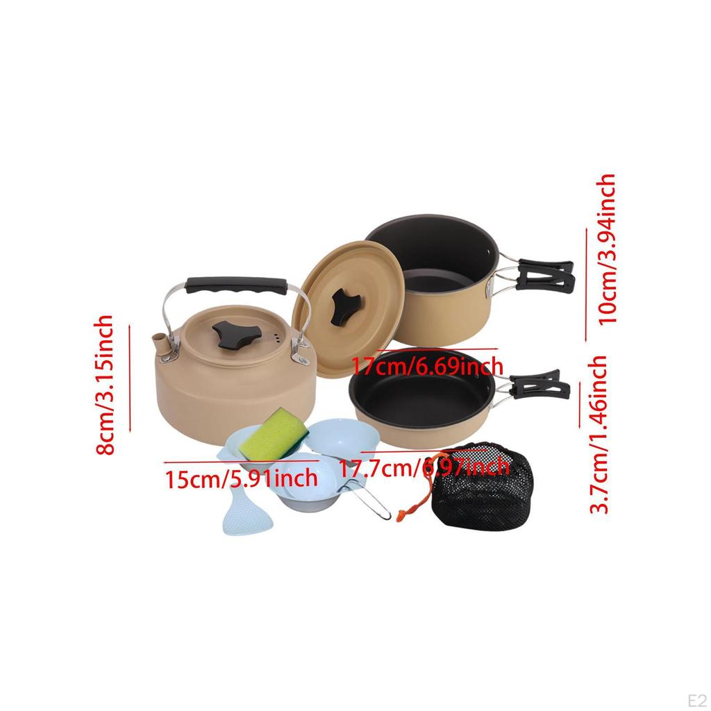 Camping Cookware Set Cooking Pot Portable Folded Handle Multipurpose Kettle Fry Pan for