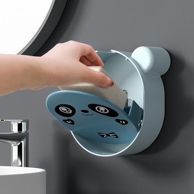 Cute Cartoon Panda Soap Dish with Lid - Wall-Mounted No-Drill Soap Holder for Bathroom, Drainage Design To Keep Soap Dry & Tidy