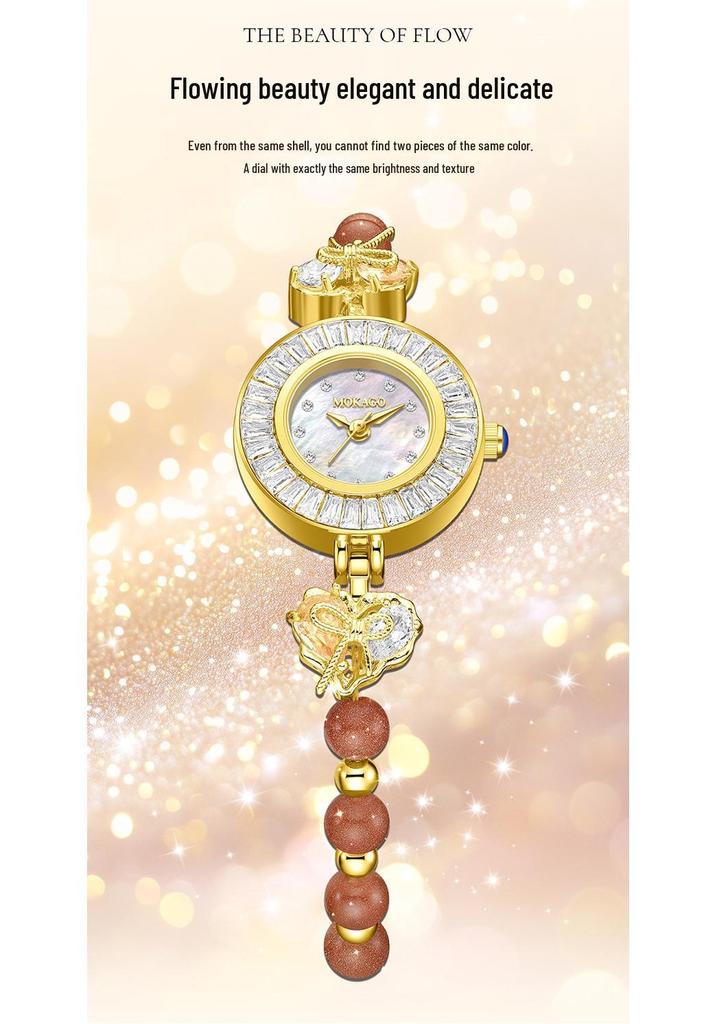Mokaga Women's Quartz Bracelet Watch with Mother-of-Pearl, Diamonds, Bow Knot, and Waterproof Design